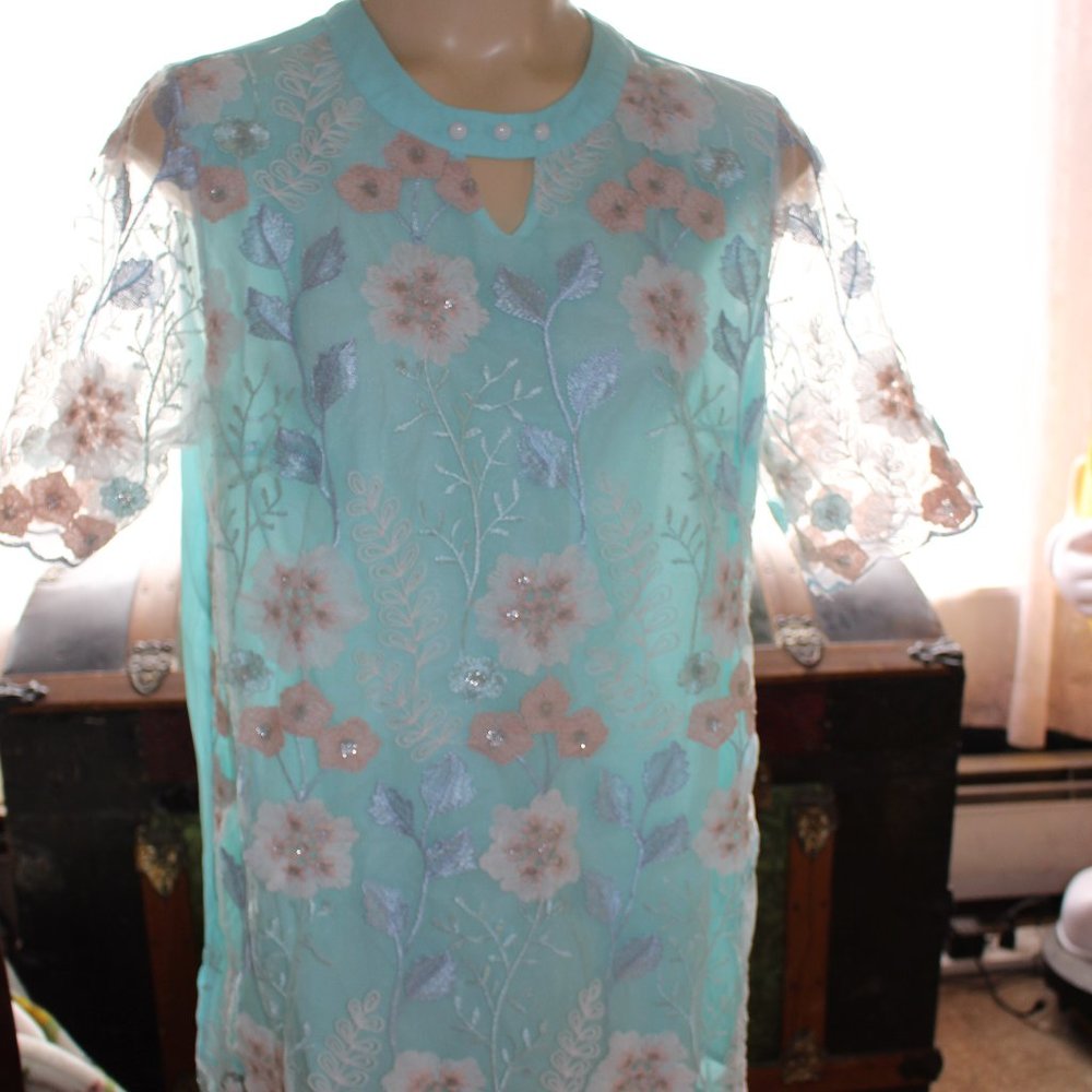 Vintage NWOT Layered Embroidered Blouse Sheer Embroidered Top Layer Sz L Pretty